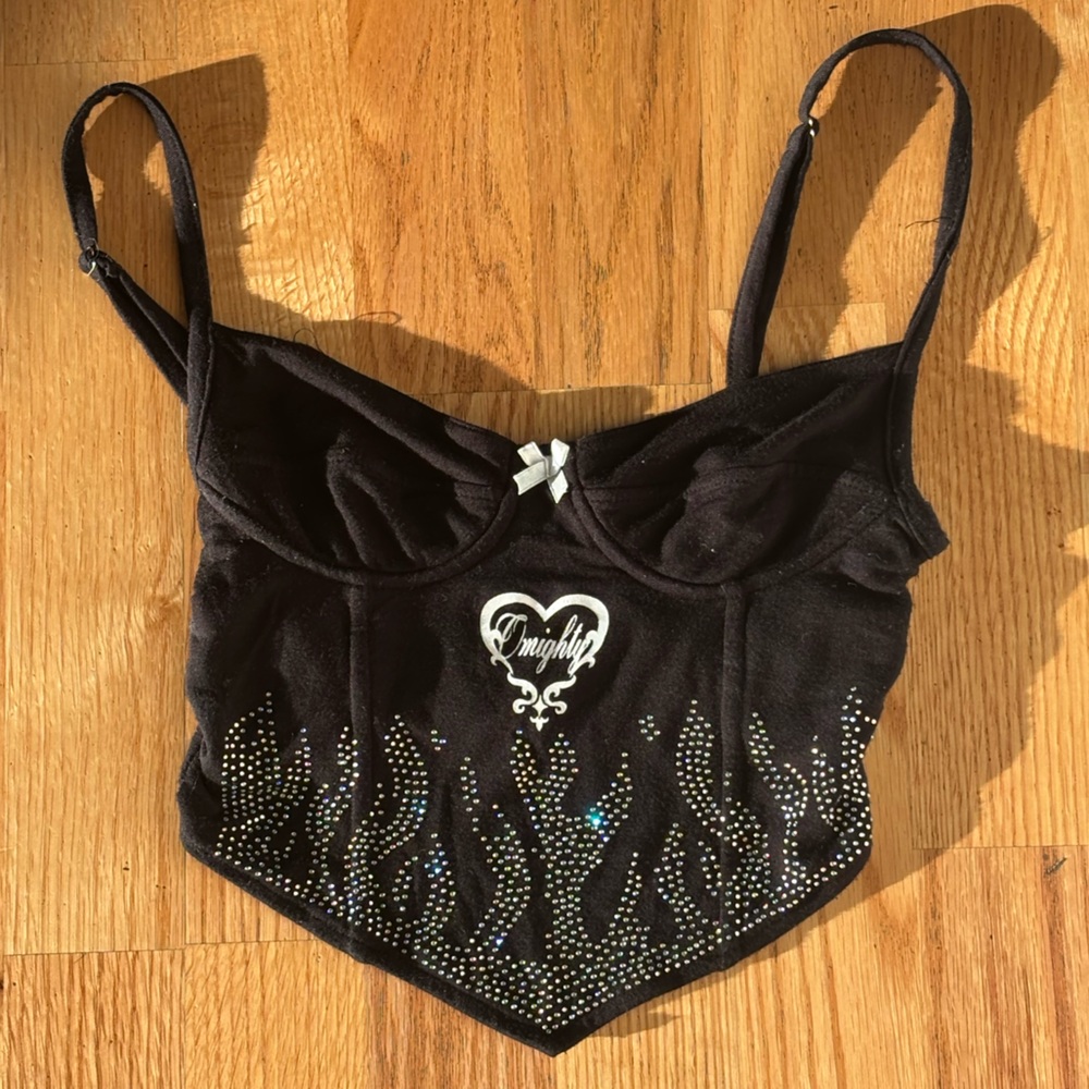Omighty Y2K Black Sequinned Cropped Tank - Picture 2 of 4